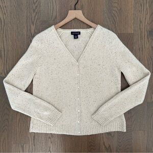 Vintage Ann Taylor Cashmere Silk Blend Melange V-Neck Cardigan in Cream Tan XL